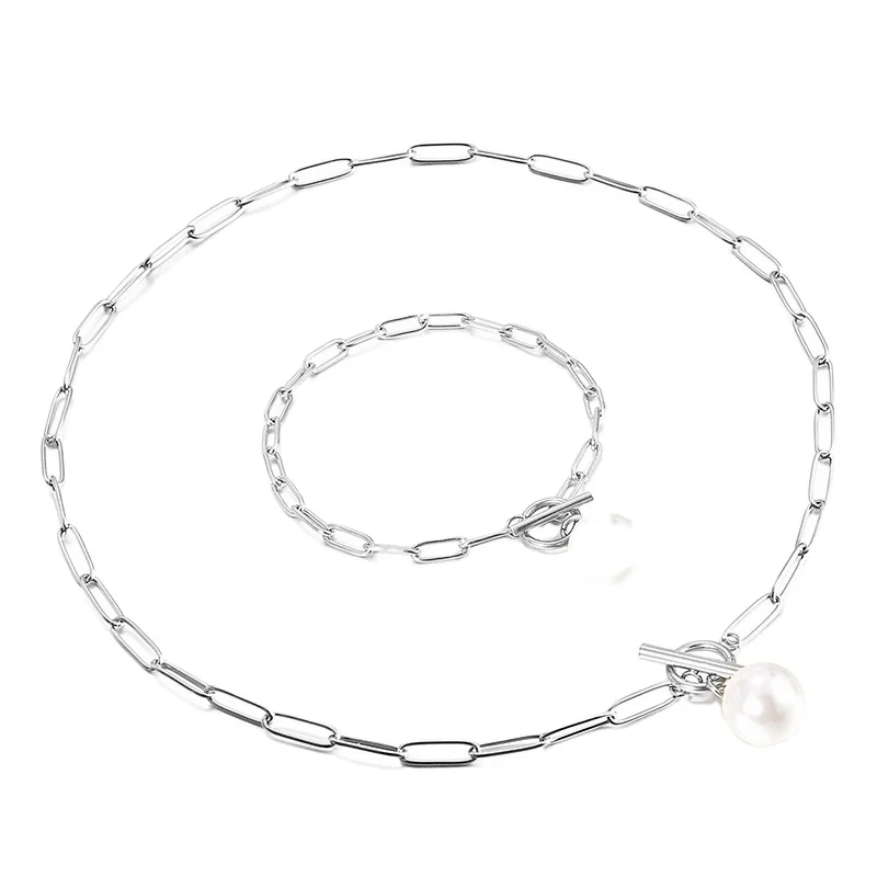 

Simple Geometric Stainless Steel Chain Bracelet Necklace for Women Men Gold Choker Necklace Toggle Pendant Statement Necklace