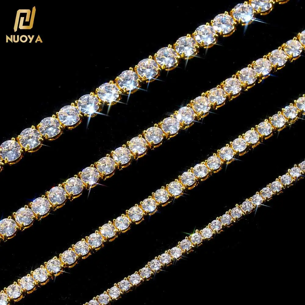Hiphop Jewelry Bling Diamond Tennis Chain 3mm 4mm 5mm 1 Row CZ 18K Gold Plated Iced Out Tennis Chain Necklace for Women
