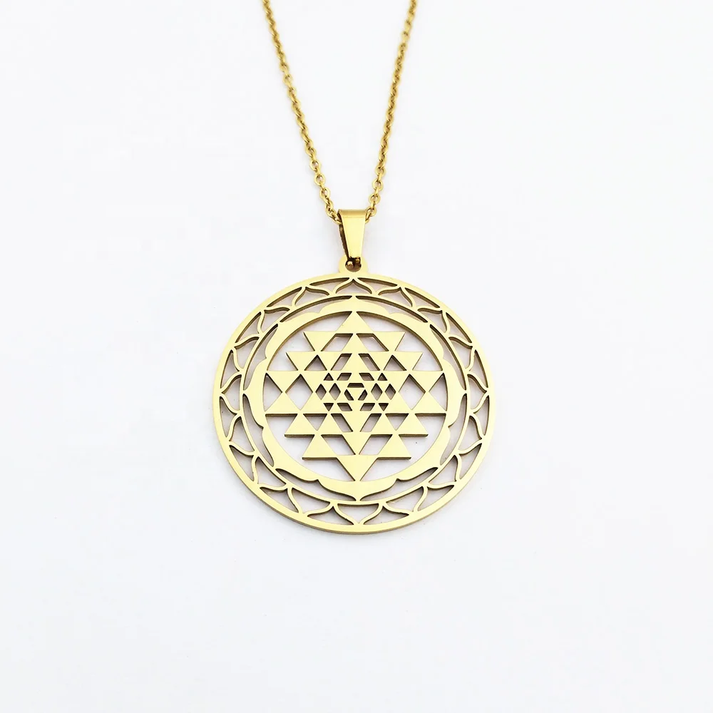 

Gold Plated Jewelry Sri Yantra Pendant Necklaces Merkaba Energy Symbol Buddhist Necklace Jewelry Collier Femme Joyeria Fina, Steel/gold/rose gold and other