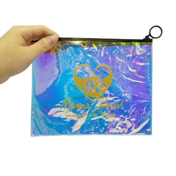 

custom printing holographic pvc zipper pouch cosmetics bag