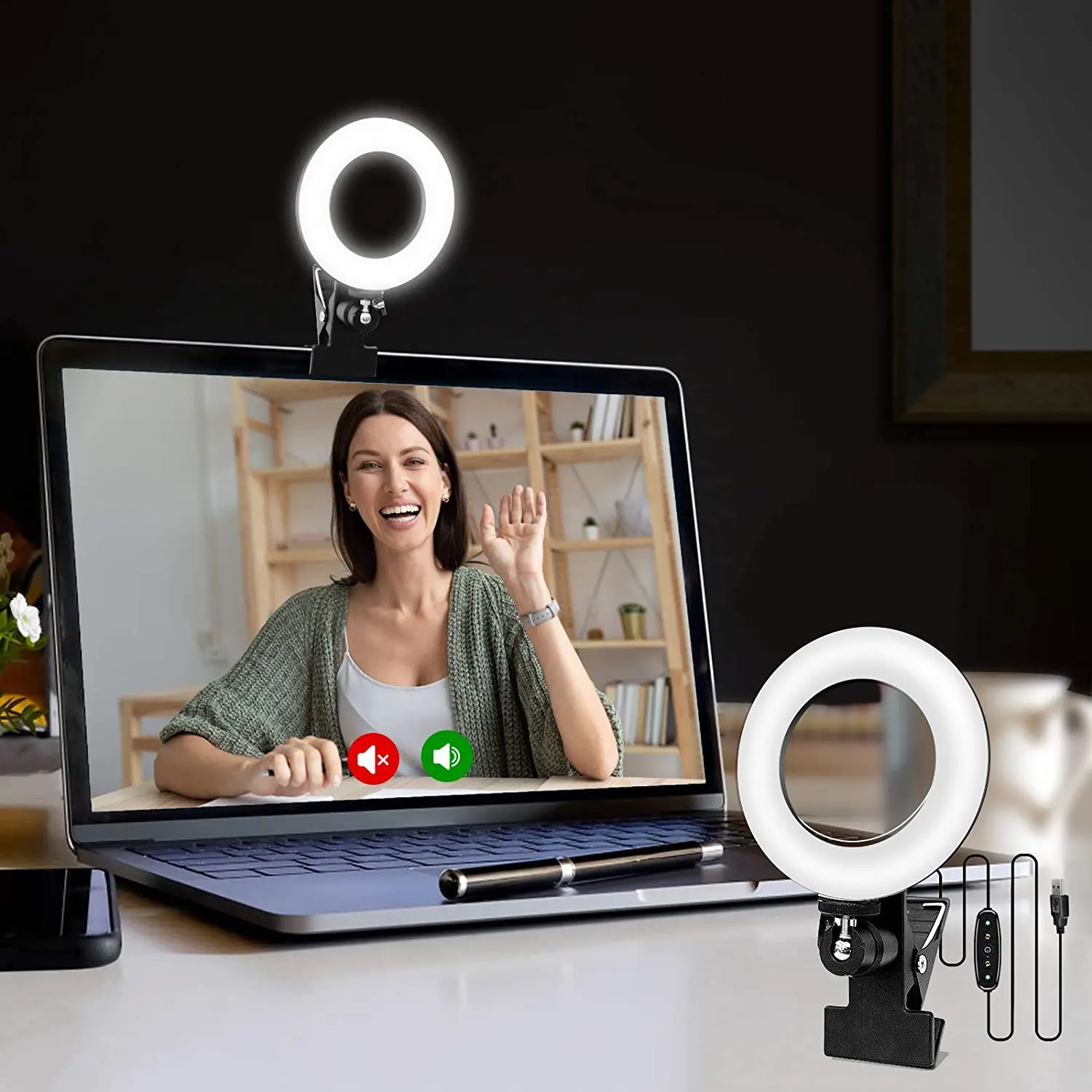 

clip on video conference computer laptop monitor lighting kit for distance learning zoom call, White, white warm, warm
