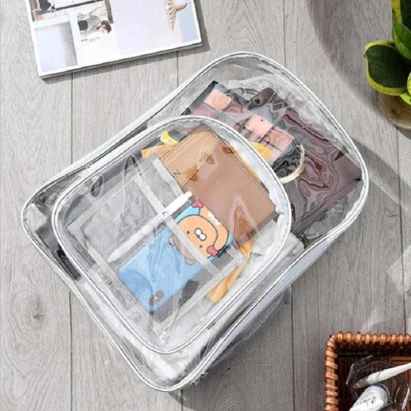 

Wholesale Clear Bookbag Purse Transparent PVC Shoulder Bag See Through School Backpack with Pouch DOM1111234, As pictures