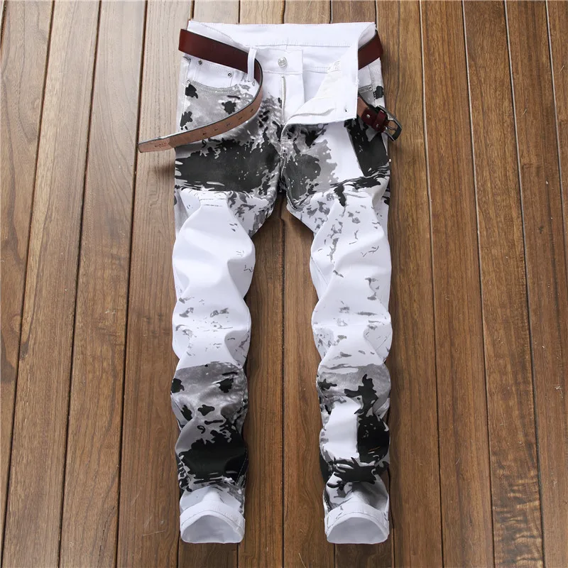 

Euramerican style men digital printed stretch straight leg loose fit jeans for men