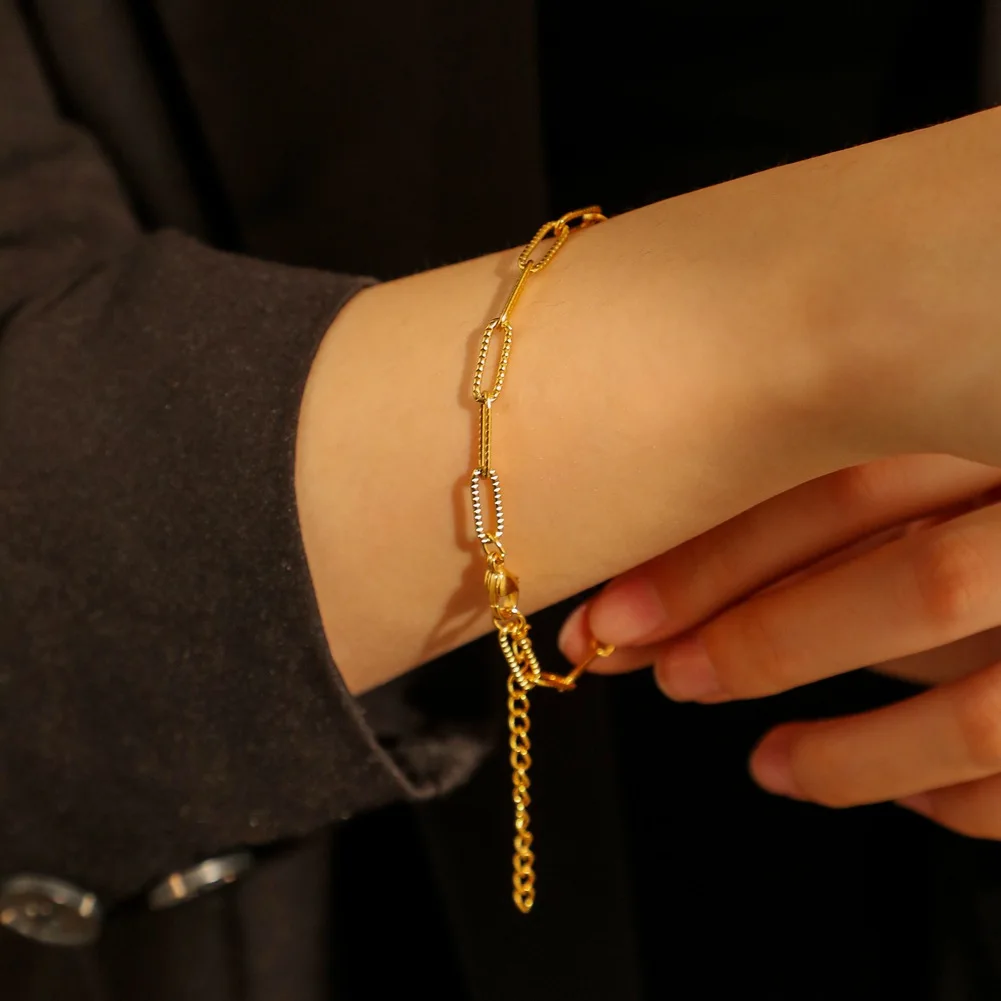 

HongTong Corrente New Simple Stainless Steel Rectangular Single Piece Jewelry Gold-plated Temperament Bracelet Gold Wholesale, Picture