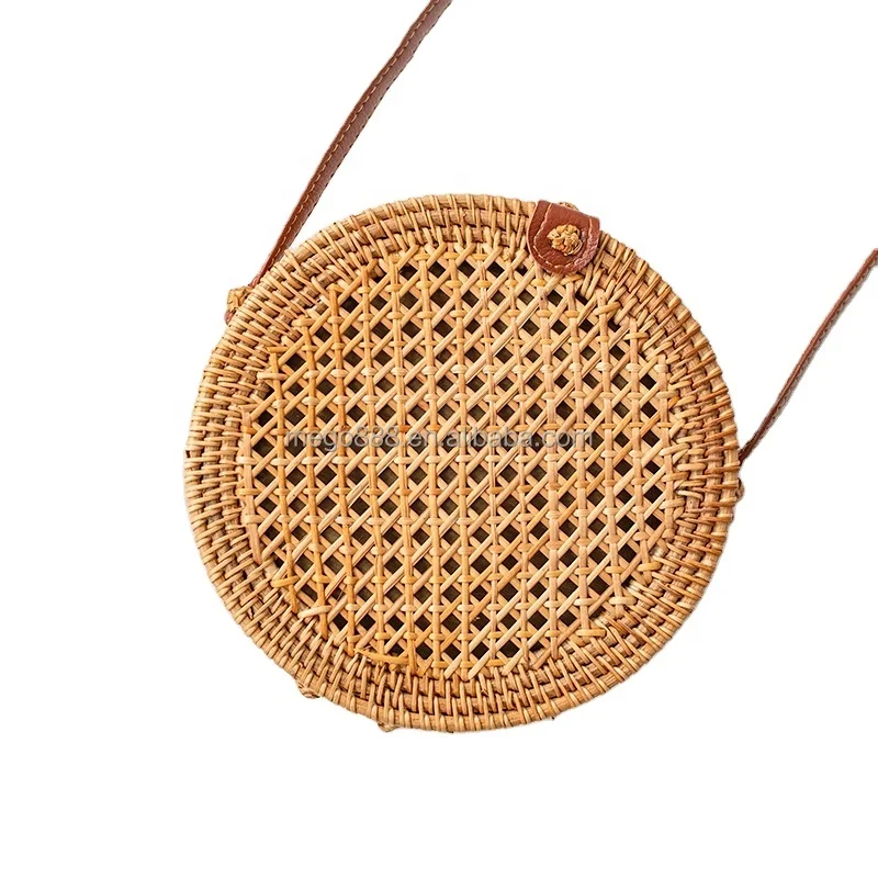 

Wholesale women portable round natural bali rattan bag fashion woven single shoulder handbag straw bag, Customizable