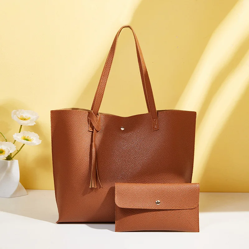 

Factory low MOQ women customization shoulder leather hand bag pu tote bags with custom printed logo
