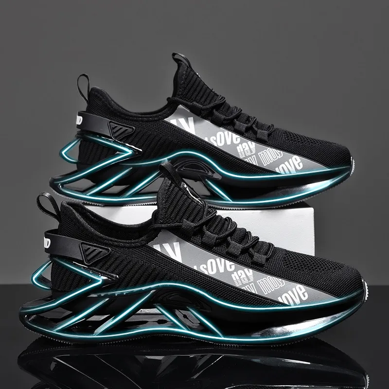 

2021 Oem New Design Walking Style Shoes Footwear Men Knit Blade Black Sneakers Custom Shoes With Logo Male Shoes