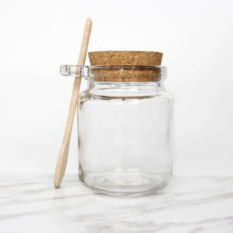 

Stocked 250ml Clear Round Bath Salt Glass Bottle Jar With Cork Lid and Spoon, Clear transparent