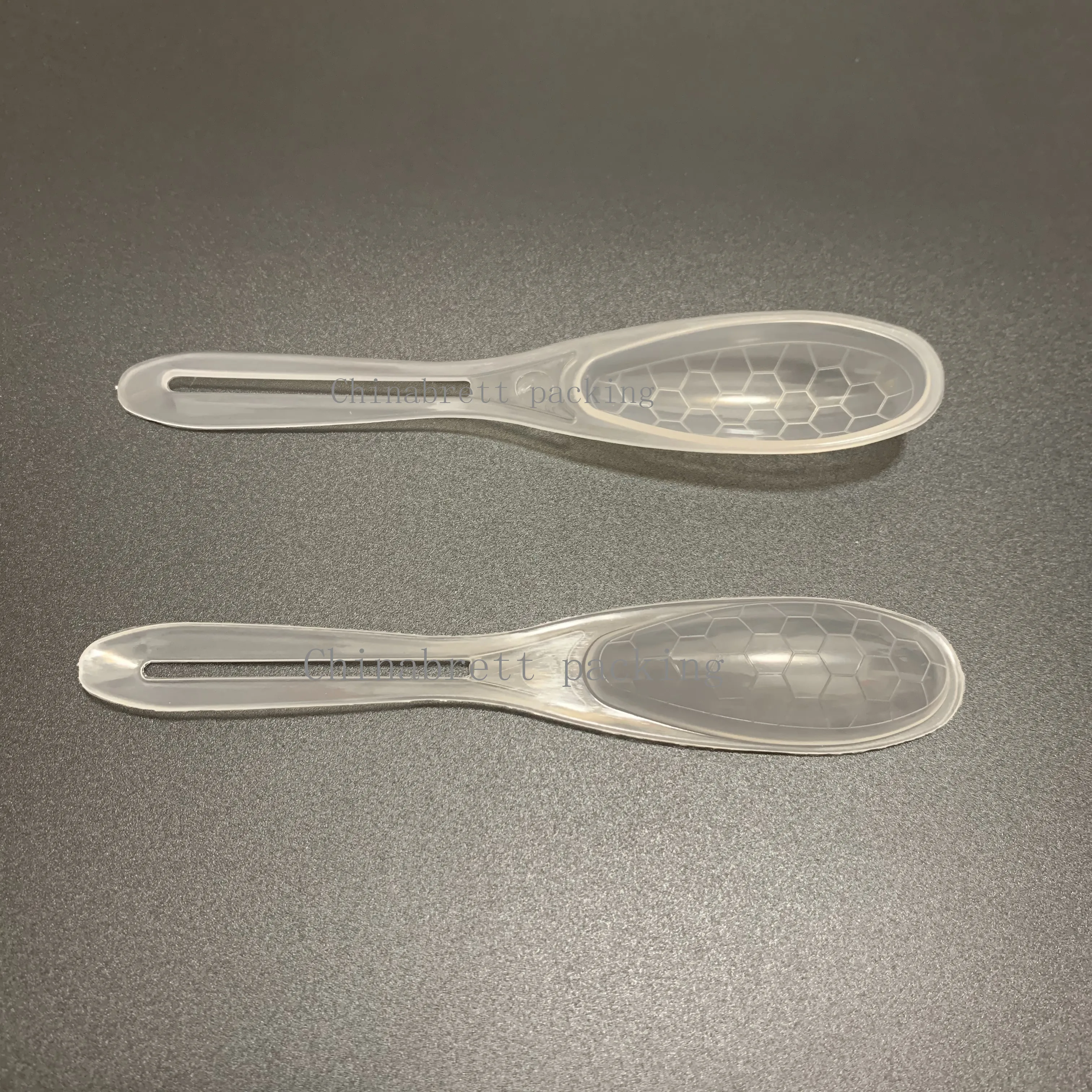 Hot selling 7g disposable plastic cup transparent honey spoon with foil film and wrappers