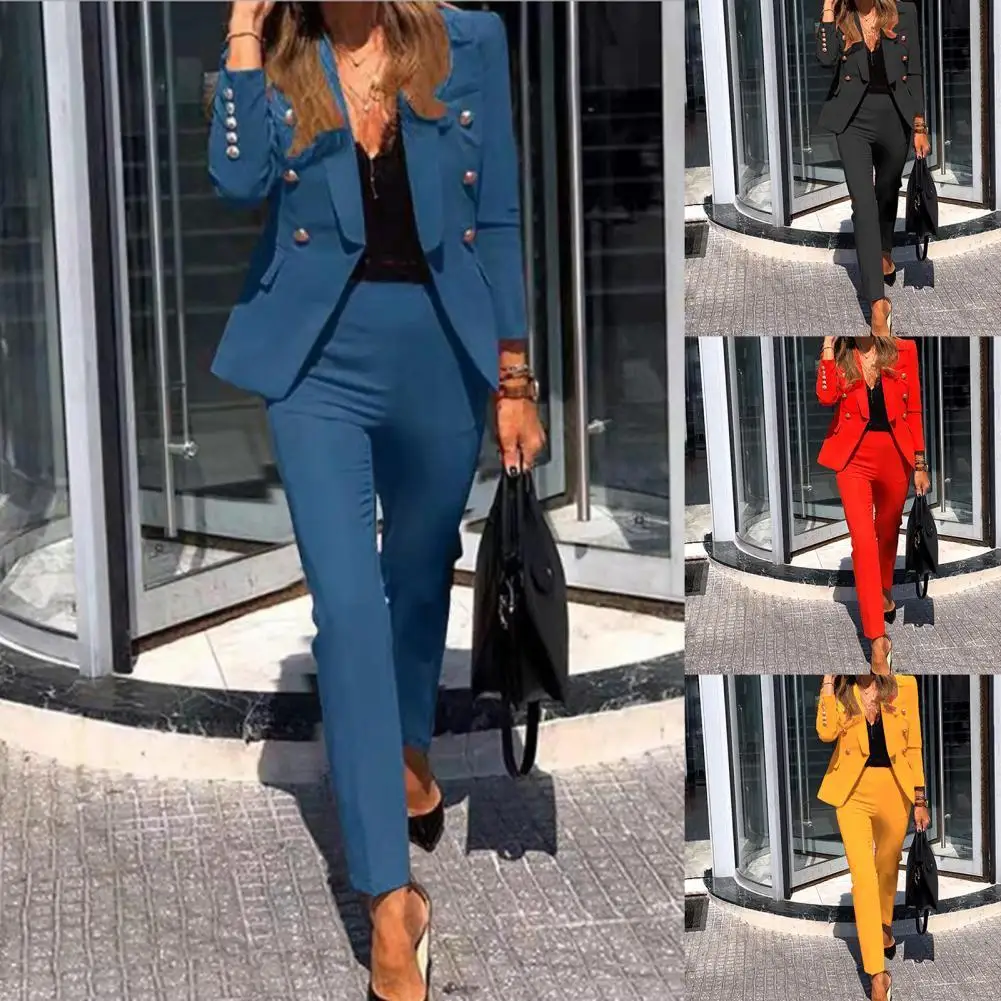 

Plus Size Long Sleeve Women's Suit Set Button Solid Color Business Pants Blazer Office Career Wear women's suits tuxedo, Picture color