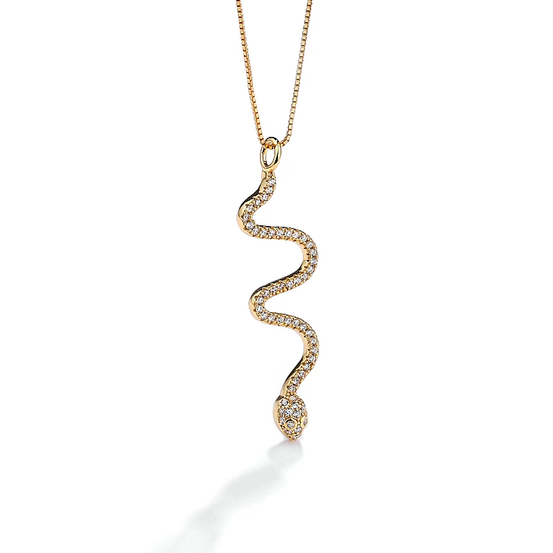 

Hotsale Fashion Jewelry 925 Sterling Silver Gold Plated Zircon Snake Pendant Necklaces, 18k gold color/ rhodium color