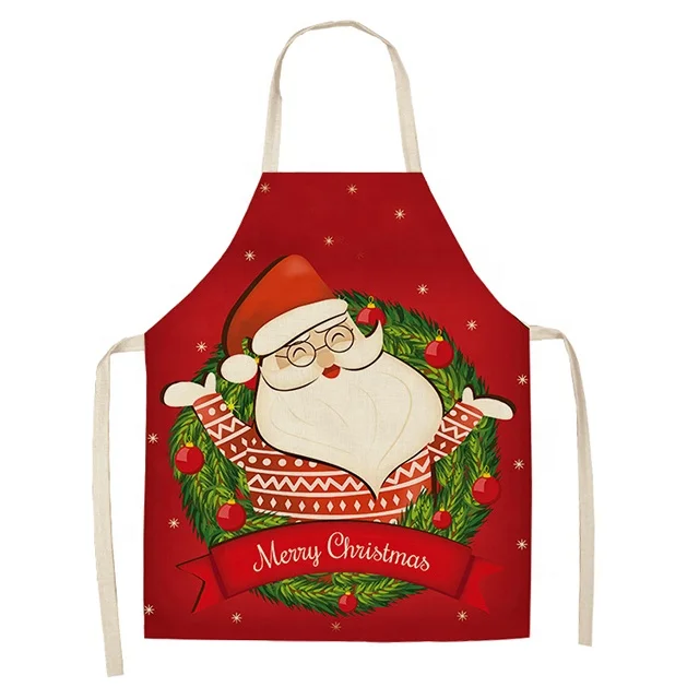 

Creative Cartoon Color Printed Waterproof Kitchen Dinner Durable Cotton And Linen Christmas Apron, Can be customized