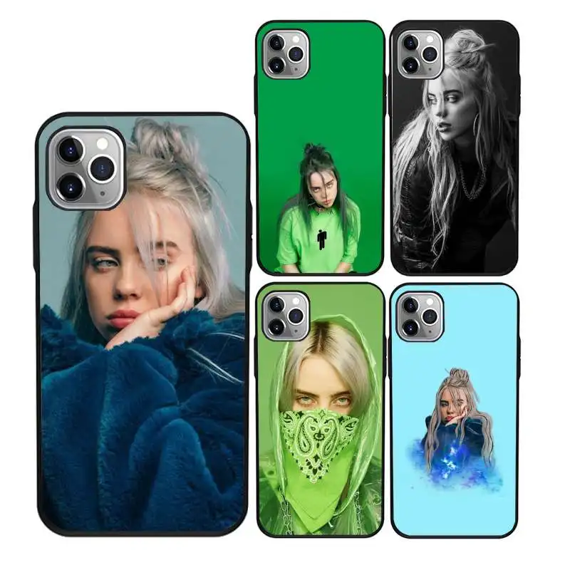 

Pretty billie eilish tpu phone case girl for iPhone 11Pro Max 11 X XS XR XS MAX 8plus 8 7plus 7 6plus 6 5 case, Black