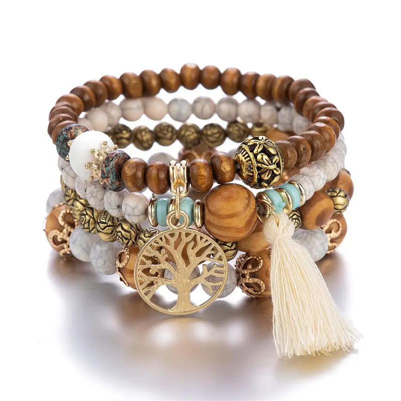 

Life of Tree Leave Multi Layered Bracelets For Women Bohemian Crystal Seed Beads Bracelets African Jewelry Pulseras Mujer, Gold, silver