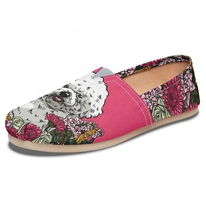 

Latest Design Illustrated Bichon Frise Printed Women Casual Shoes Lightweight Breathable Flats Canvas Loafers Shoes, Design and sell your own custom shoes online