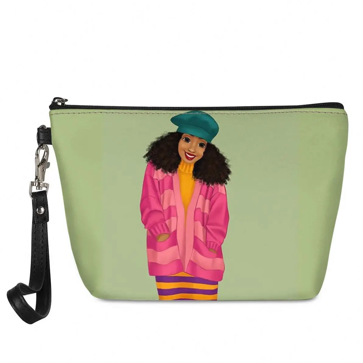 

Hawaiian Style Tote Handbag Genuine Leather African Girl Cosmetic Bag Runwin Make Up Box Bag, Customized , print on demand