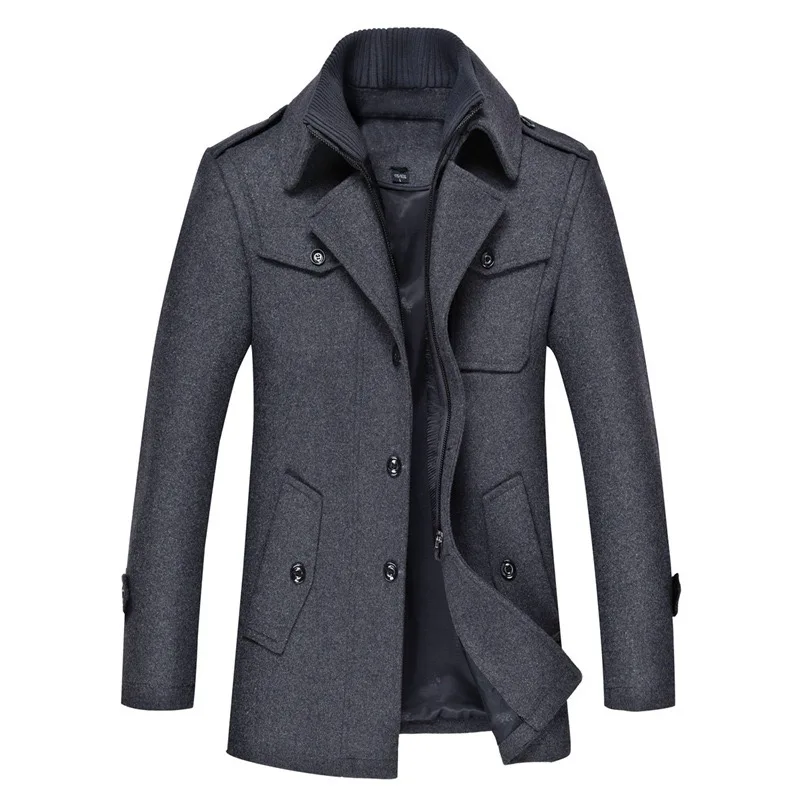 

Men's Woolen Coat Slim Fit Winter Long Coat With Detachable Collar, Black/camel/grey