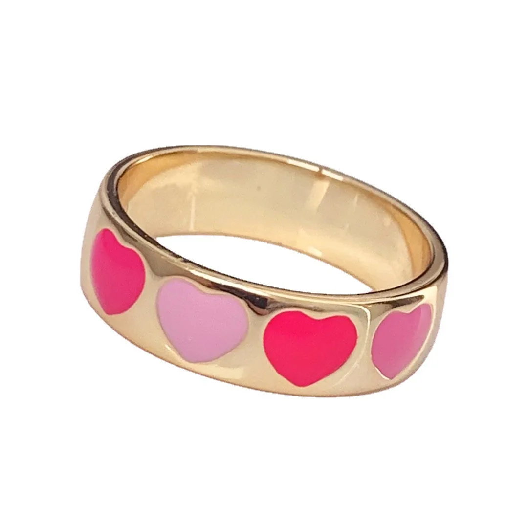 

Vintage Green Brown Heart Shaped Metal Ring Bohemian Simple Gold Color Ring For Women Fashion Punk Party Jewelry Gift, Picture