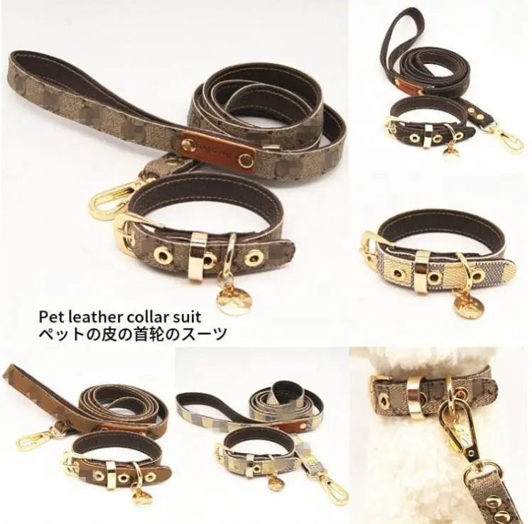 

Letter Pattern Pet Collar Printed Dog Collar Leash Set Grid Style Pet Collar, Picture