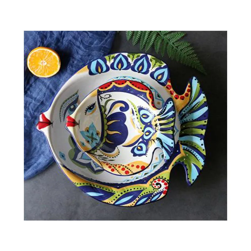 

Tableware Creative Ceramic Fish Bowl Supplier Household Restaurant Hand Painted Soup Dinnerware Dessert Bow