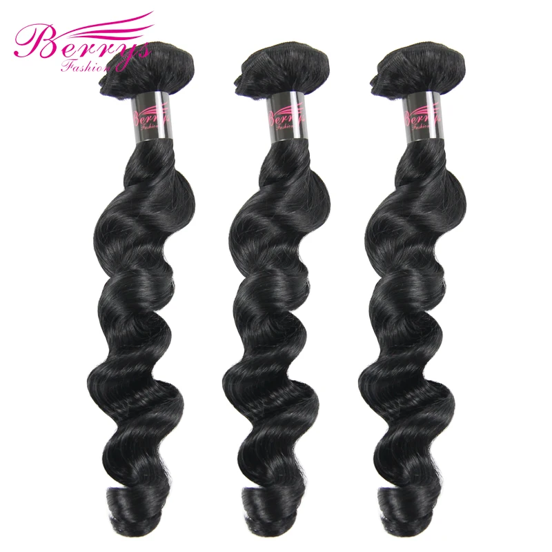 

Berrys Fashion 10-30inch Loose Wave Human Hair Extension Unprocessed Indian Virgin Hair Weave Natural Black Bundles