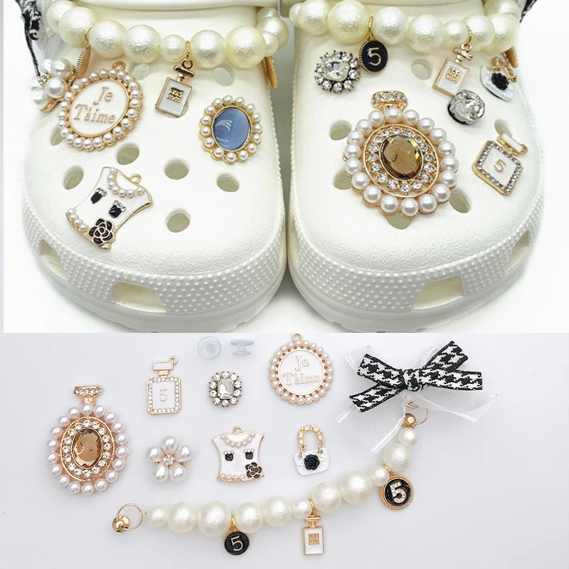 

Mental Adults Croc Shoe Charms Clog Pearl Flower Butterfly Croc Shoes Accessories Sandal Clog Charms OEM Decorations, Customized color