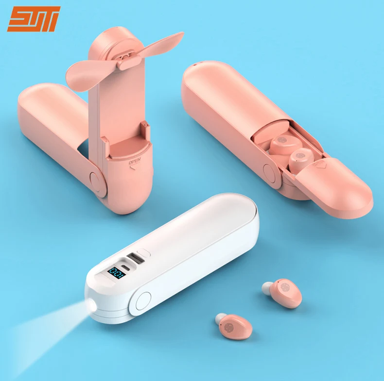 

2021 New Waterproof Mini Portable Headset LED Power Bank Mini Fan Flashlight Ear Phone F7 TWS Wireless Earphone Headphones