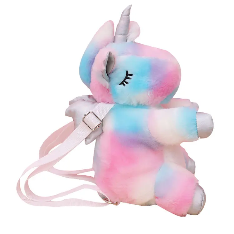 

Creative tie-dyed unicorn fur rucksack unicorn plush backpack unicorn backpack for school