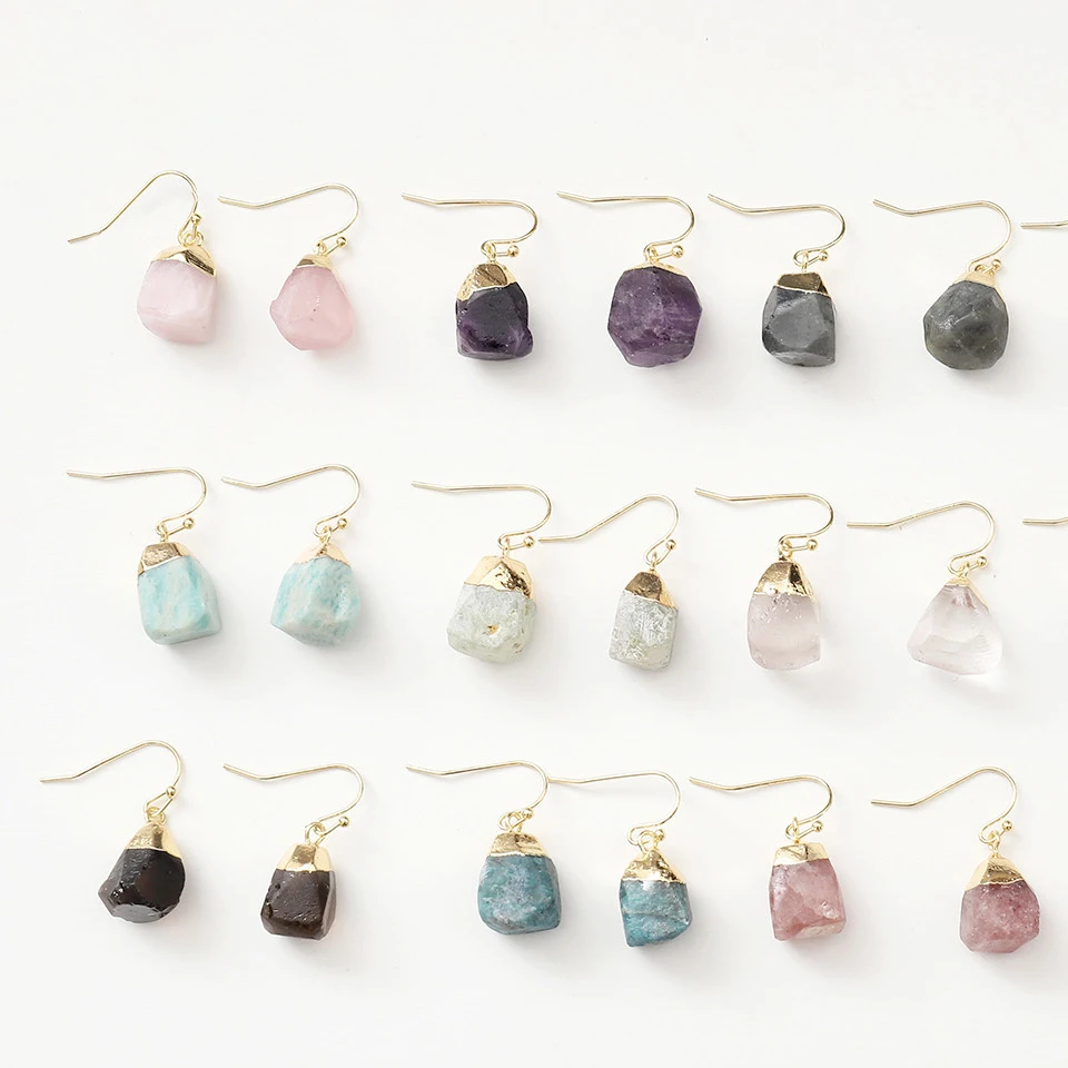 

15 Styles Original Irregular Healing Crystal Quartz Lapis Amethyst Natural Stone Drop Earrings For Women Girls, Mixed color