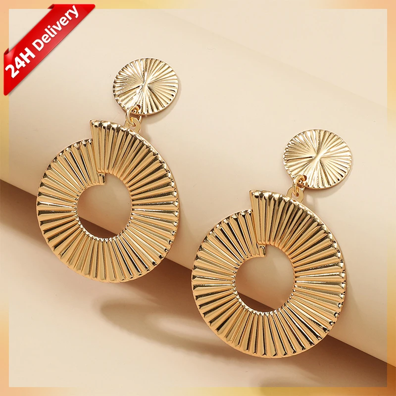 

HOVANCI tarnish free 5 jewelry 18k gold plated palace joyeria large hollow circle gorgeous drop earrings for party