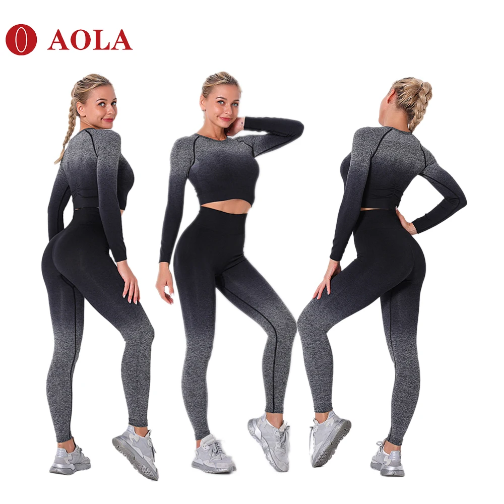 

AOLA Hot Sale Yoga Tops Sets Fitness Compression Clothing Leggings Workout Gym Outfit Set For Women, Black/pink/blue/green