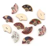 High Quality Natural Color 50PCS China Fan Style Stamp Wood Buttons 2 Holes Stamp Shape Pattern At Randomly