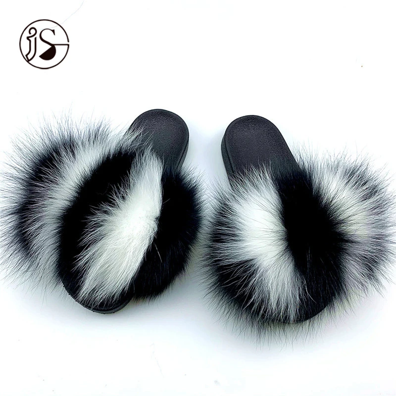 

Real fox fur slippers Colorful fur slides custom soft warm women slippers bear slippers, Picture