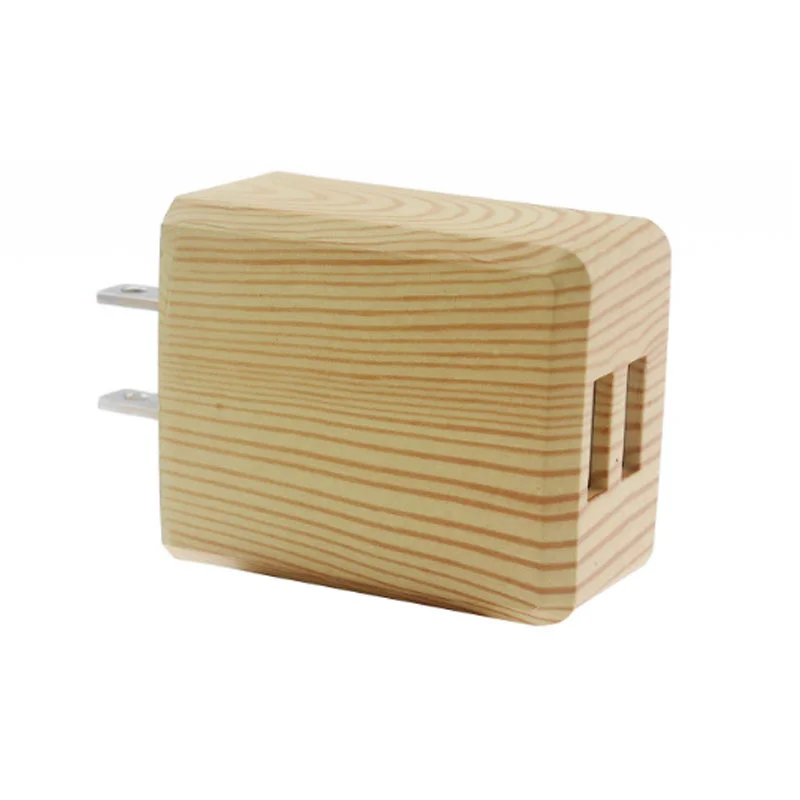 

Best Selling 2020 Mobile Phone USB Charger Wall Charger Environment Friendly Material 2 USB Charger US Universal Travel Adapter, Wood color