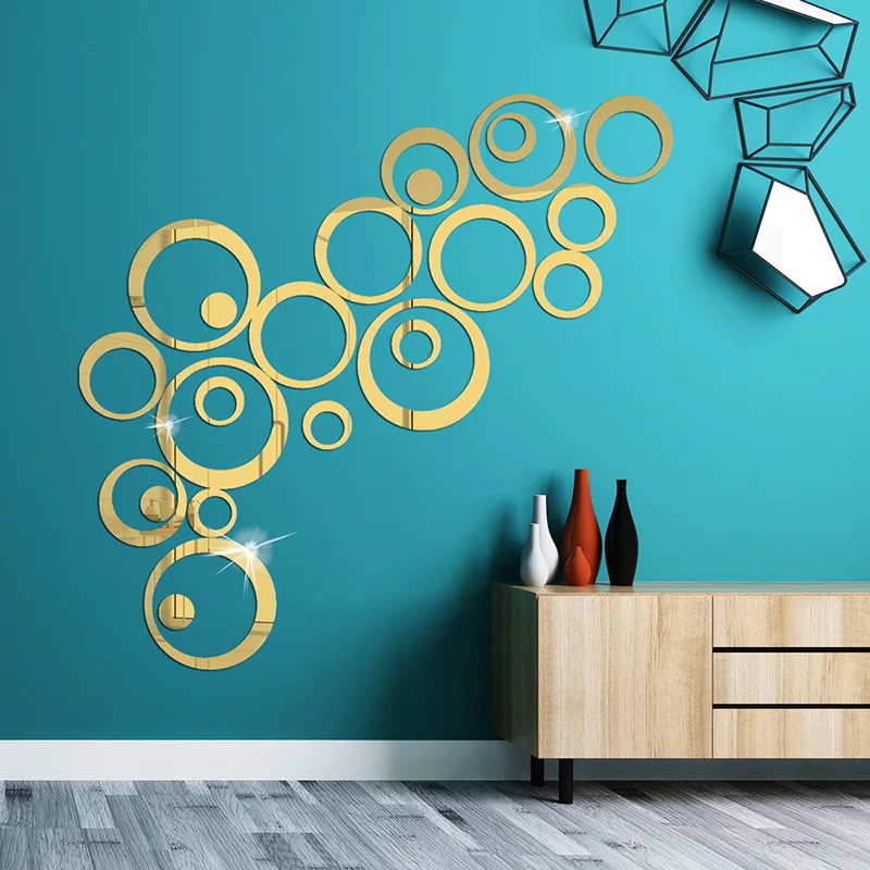 

3d Circles Mirror Wall Sticker Acrylic Removable Mirror Wall Sticker For Living Room Tv Background Home Decor Wall Decals, Silver/golden/black