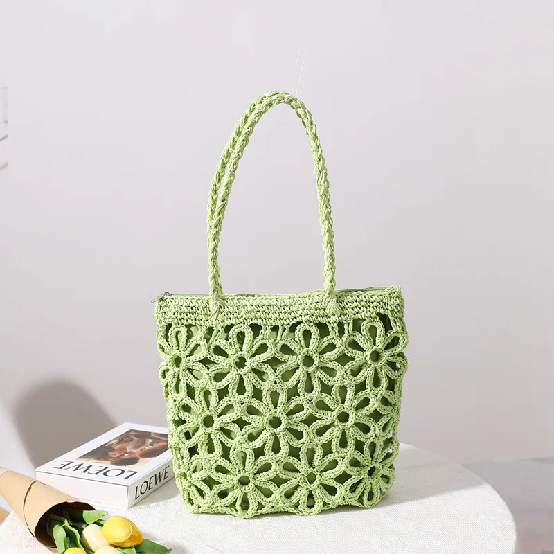 

2022 New Straw Hollow Flower Shoulder Beach Rattan Knitting Bags Crochet Purses Bags, Accept customization