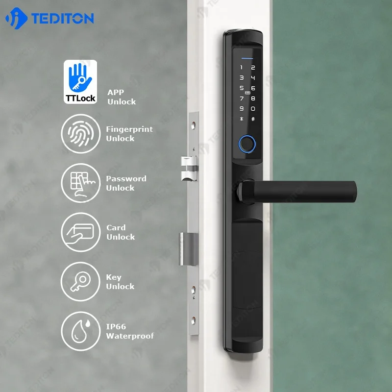 

Tediton TTlock APP Smart Locks Door Handle Digital Fingerprint Digit Aluminum Sliding Smart Door Lock