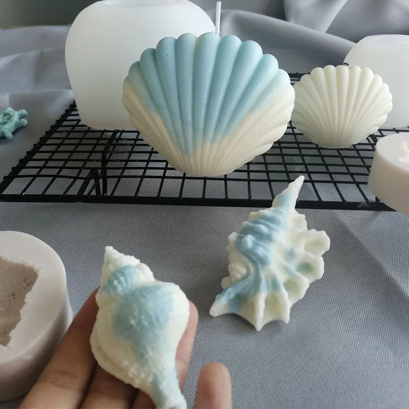 

AO1008 DIY Ocean series seashell scented candle silicone mold shell candles silicone mold, White