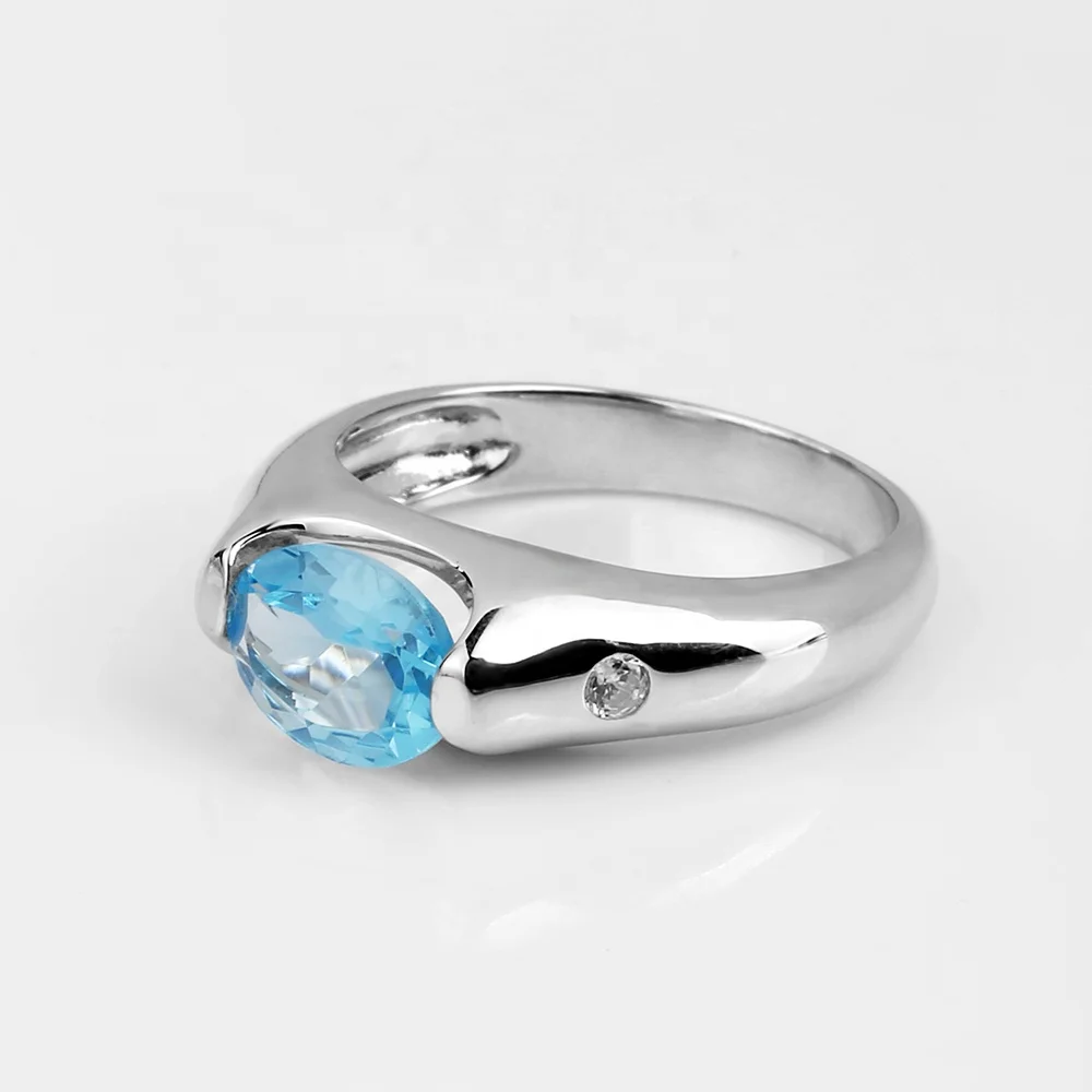 

Abiding Anniversary Women Fashion Ring Jewelry Unisex Natural Blue Topaz Gemstone 925 Sterling Ring For Women Man