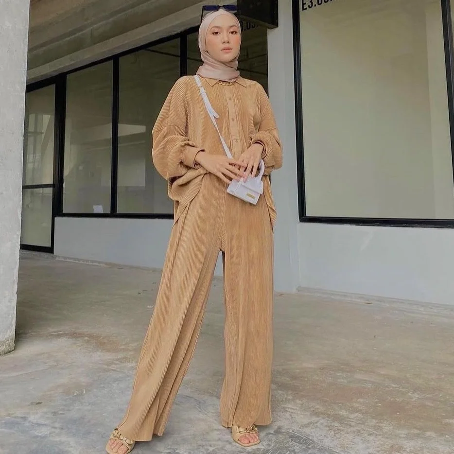 

2023 Newest Solid color abaya women Muslim dress suit Islamic clothing Muslim dress for women