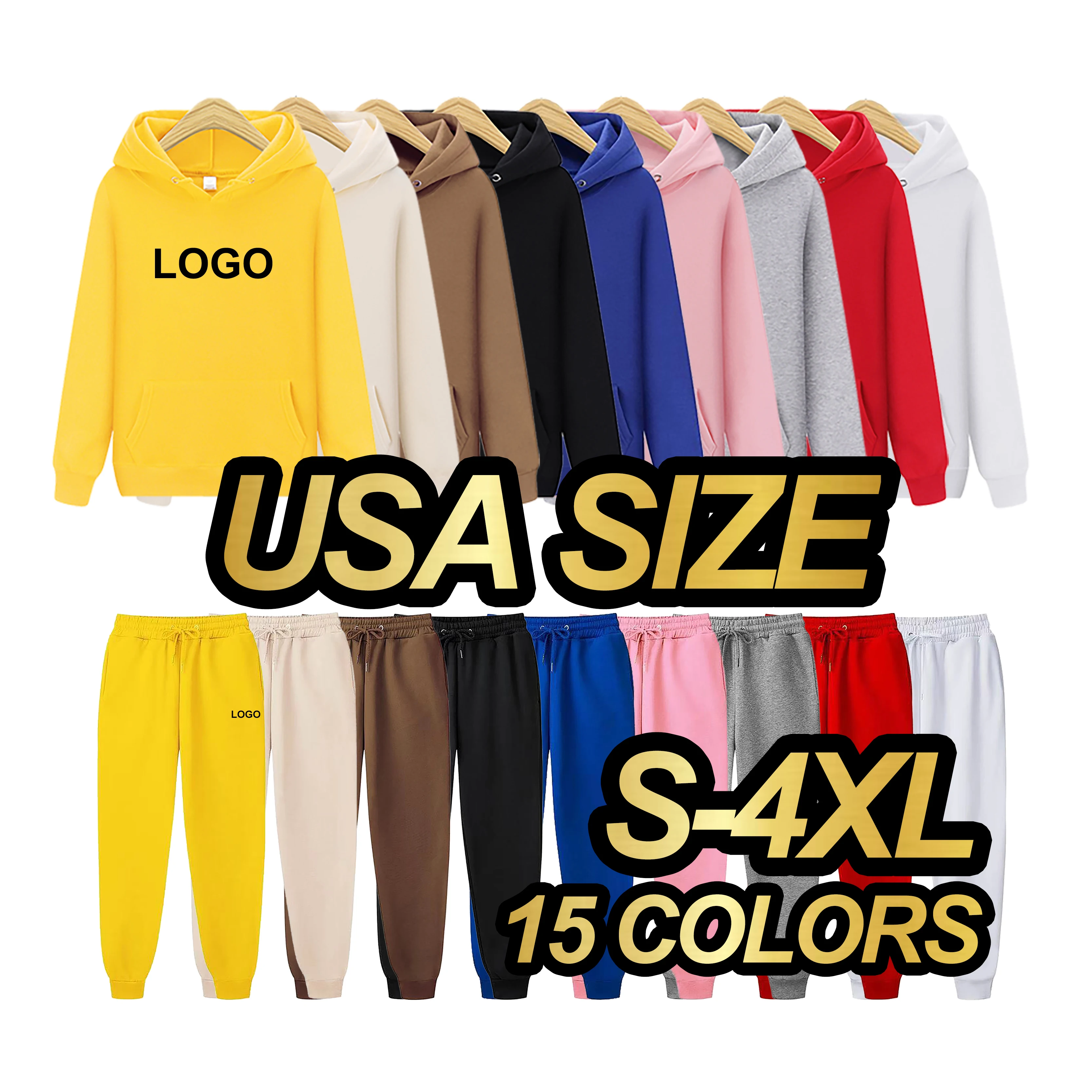 

Custom Logo Hoodie Cotton Jogger Set Unisex Sweatsuit Set Sweatpants And Hoodie Set