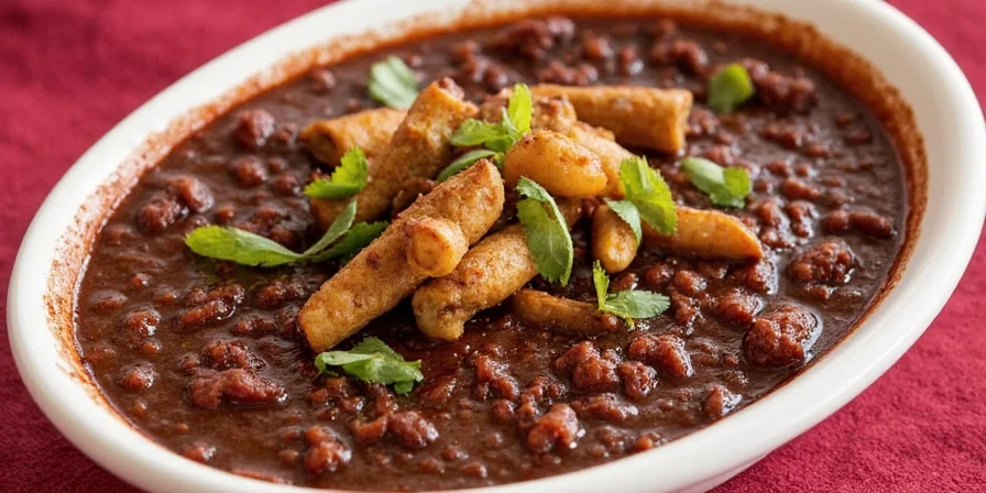 Mole Chichilo served over shredded beef