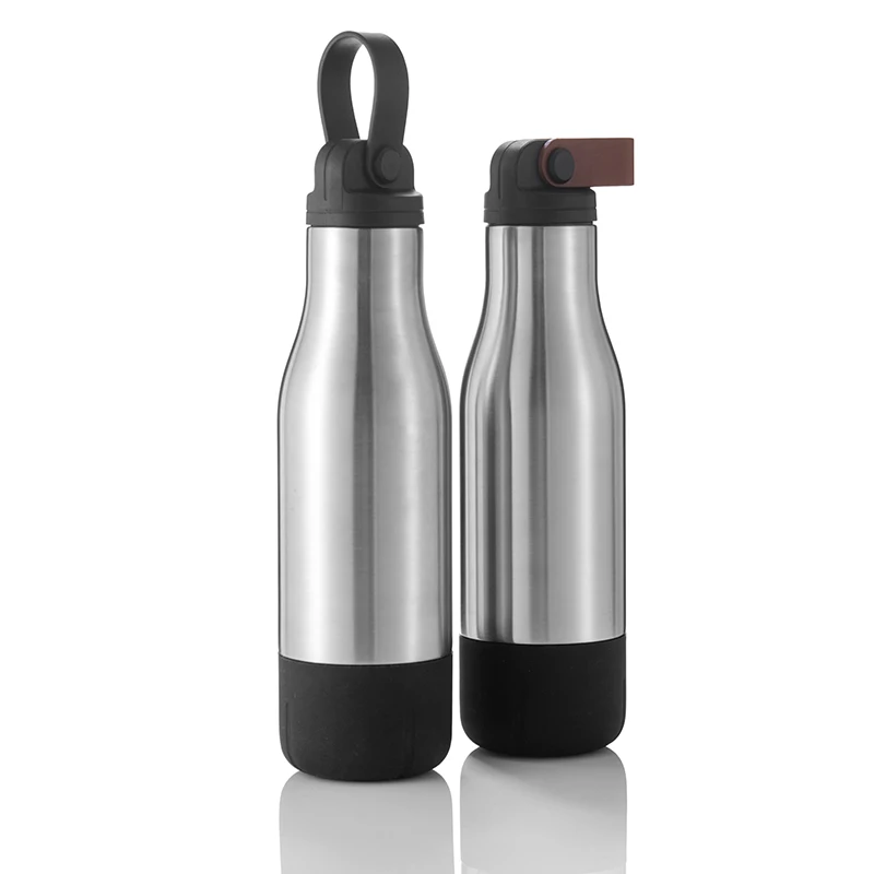 

Wholesale 17oz double wall 18/8 reusable stainless steel sports water drinking bottle with leather handle