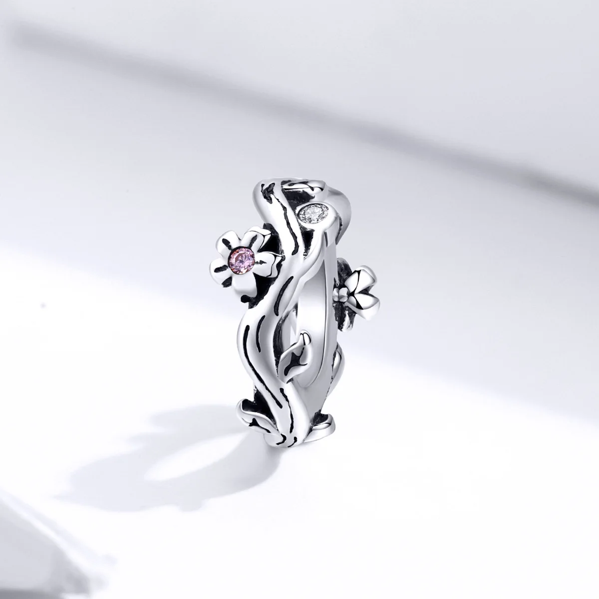 

Sterling Silver 925 Jewelry Sakura Cherry Blossom Tiny Charm fit Original Snake Bracelet Fashion Jewelry Making