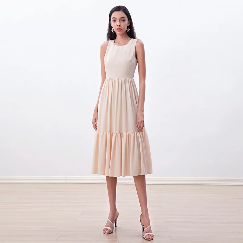 

D178-1 2021 summer casual dresses sleeveless maxi dress pleat long dresses women
