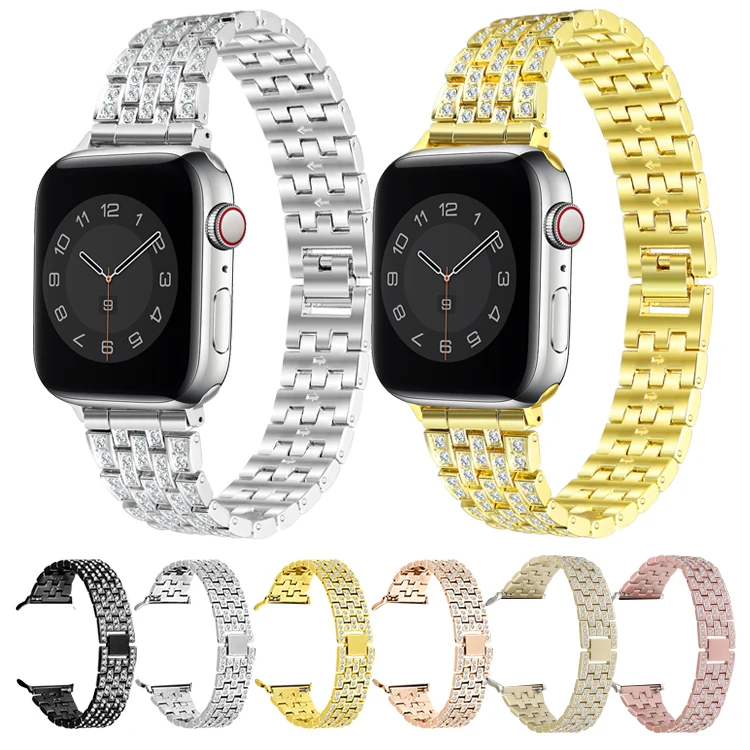 

COOLYEP Metal Watch Bands With Diamonds For Apple Watchband For Iwatch 38mm 44mm 42MM 40MM, Optional