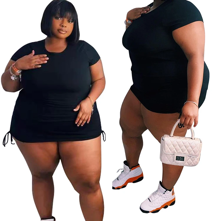 

V2122 Womans Plus Size Dresses O-Neck Casual Dresses Women Dress Summer 2021