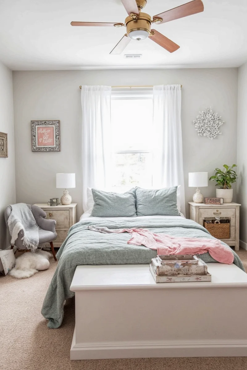 Lofted bed with built-in desk and study area