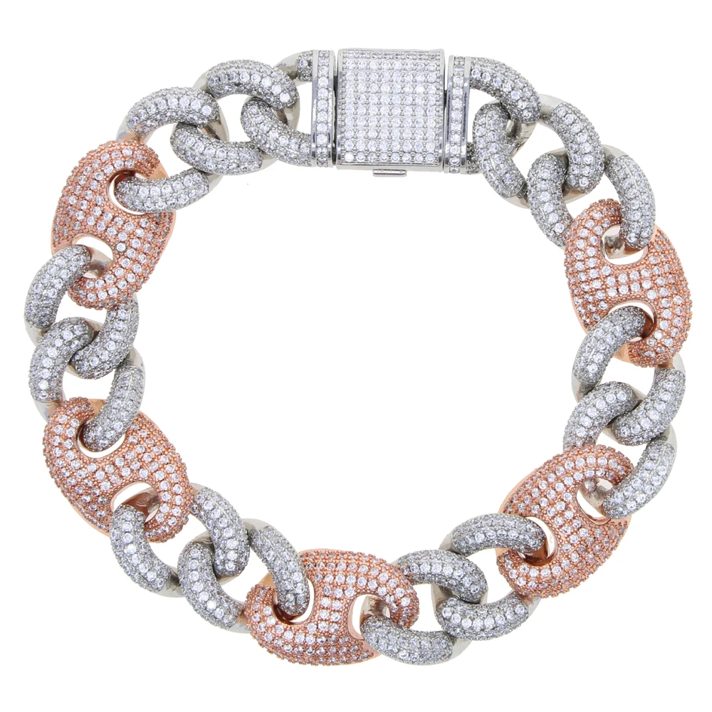 

silver rose gold plated Miami cuban link chain bracelet 5A cubic zirconia cz bling hip hop men jewelry