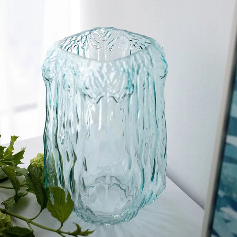 Home Gardening Decoration To Cultivate Plants Flowers Blue Transparent Flower Glass Vase Tree